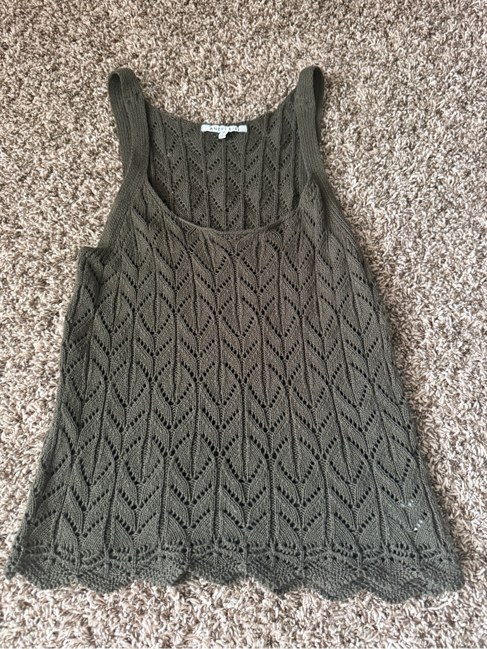 Angel Kiss Olive Green Knit Lacepoint Tank Top
